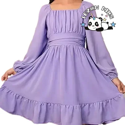 LEZONKIDS - 2024 Hot Sale Long Sleeve Tie Back Dresses Tween Boho Off Shoulder Dress Size 6-15 Years for girls